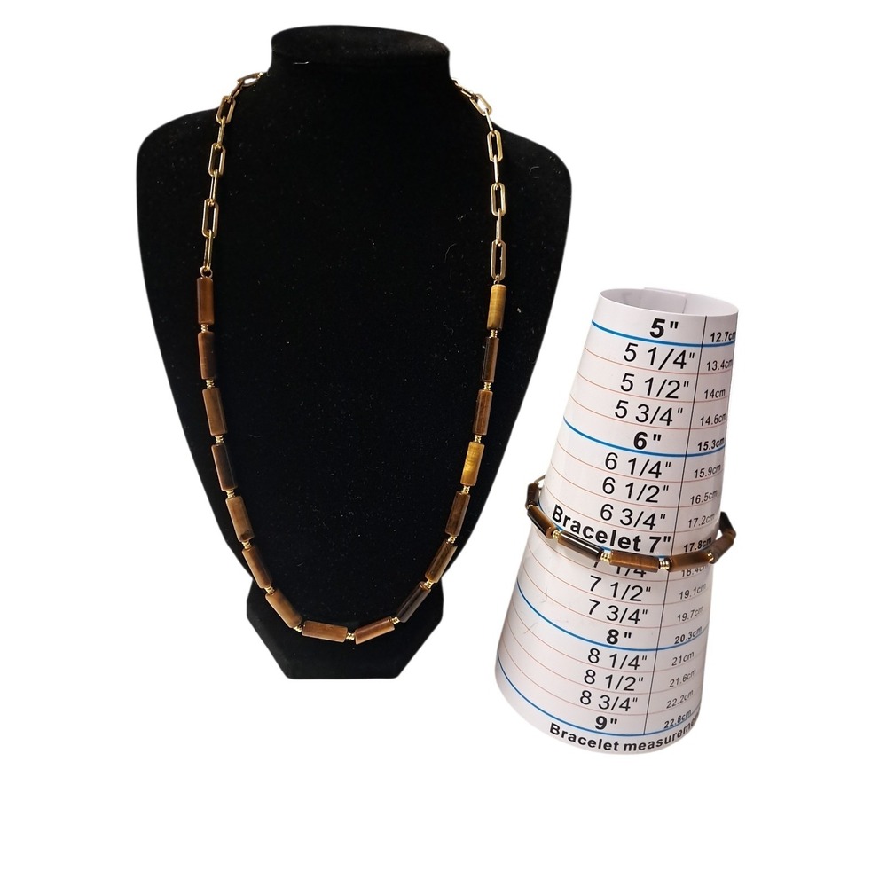 Brown Necklace‎ And Bracelet With Gold Hardware